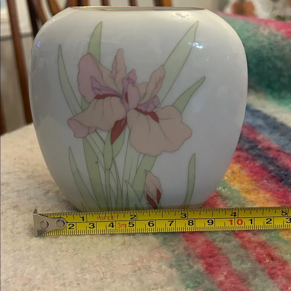 Floral Ceramic Vase with Pink and Green Accents - Picture 4 of 5